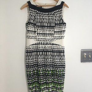 Nine West sleeveless dress, print in black and bright (apple) green, size 2